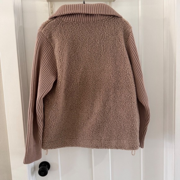 Varley Ardley Zip Through Knit Jacket Tan Brown Teddy Sherpa Size Small - Picture 5 of 7